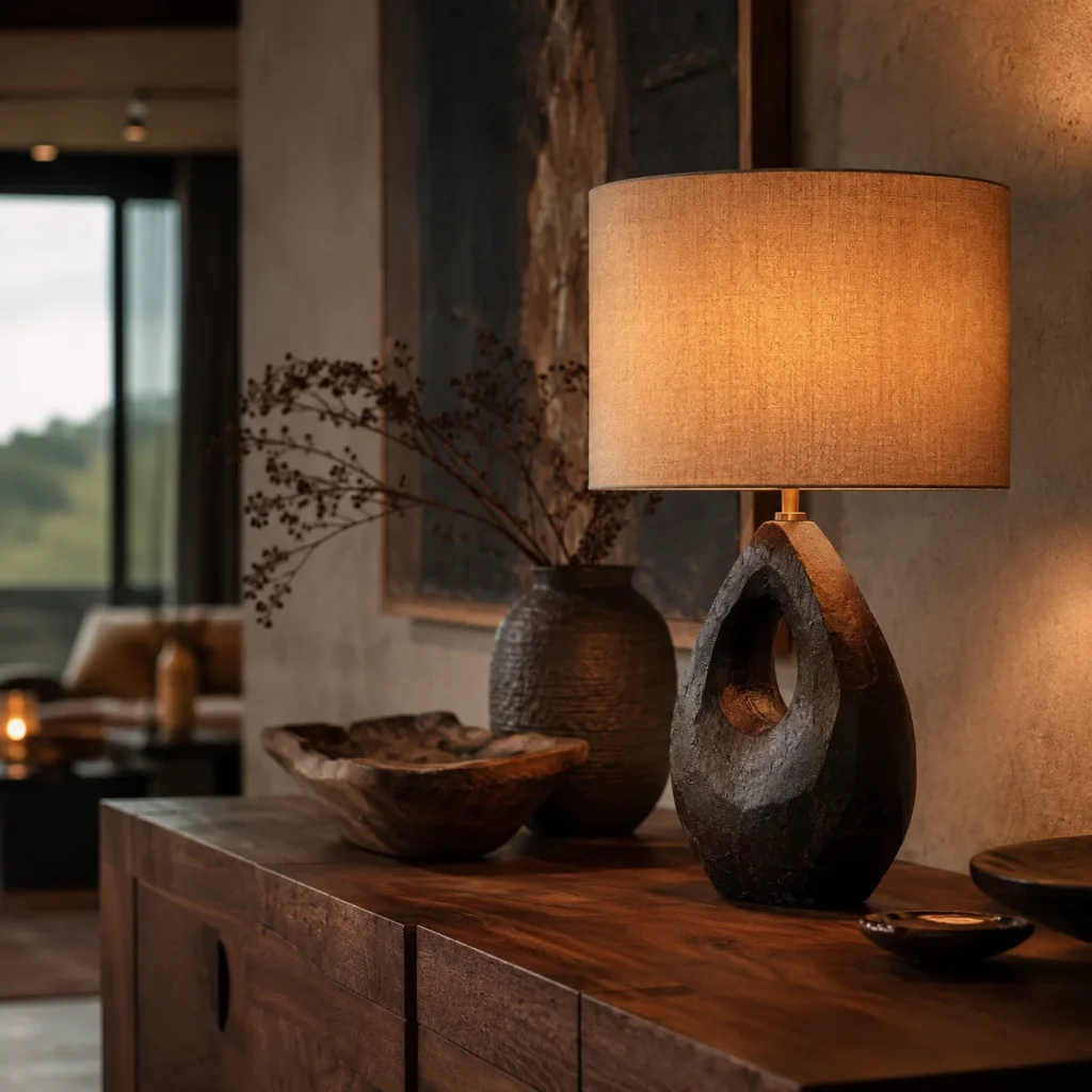 Ręcznie wykonana drewniana lampa